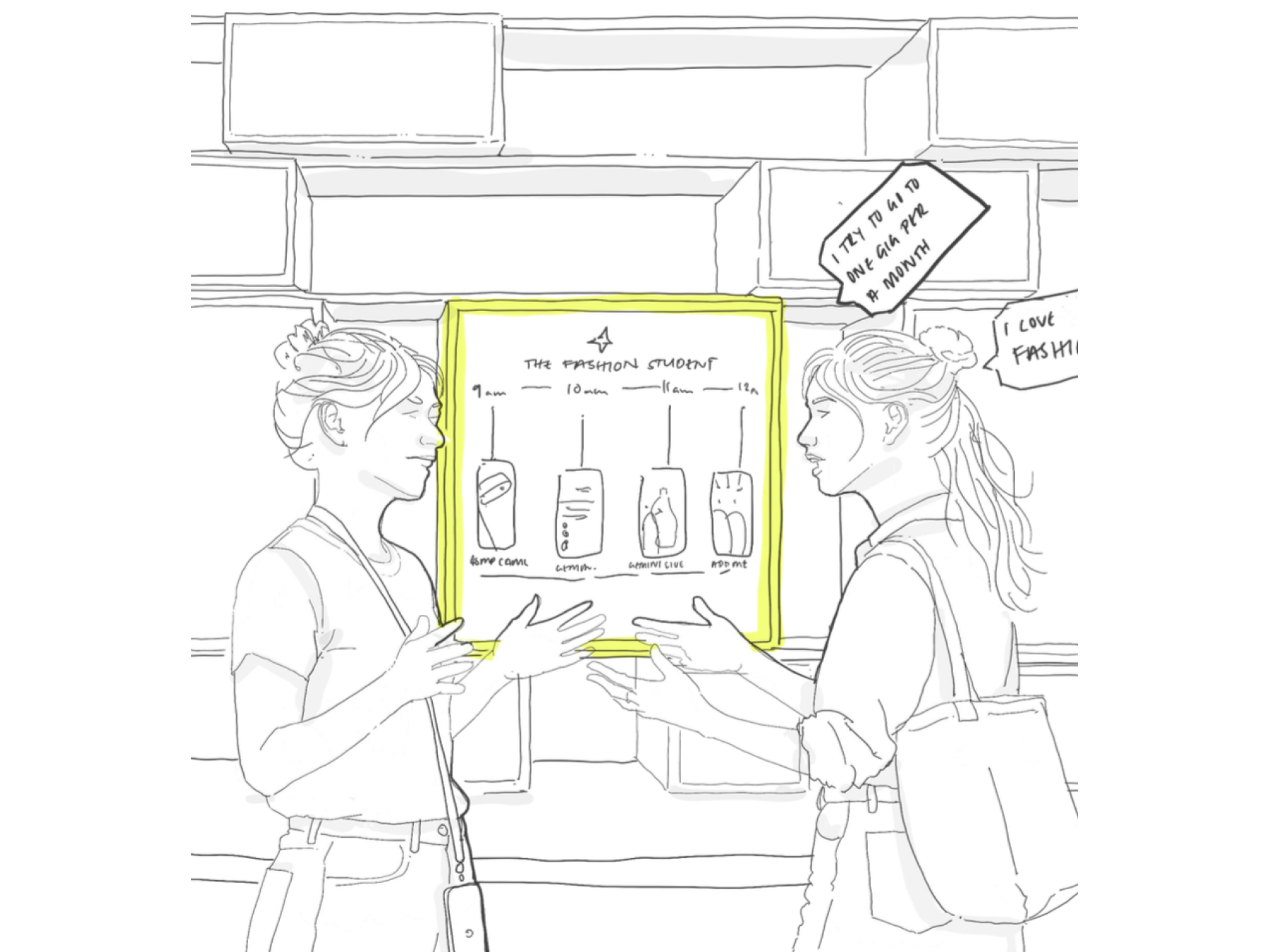 Early concept sketch for a Google Store experience