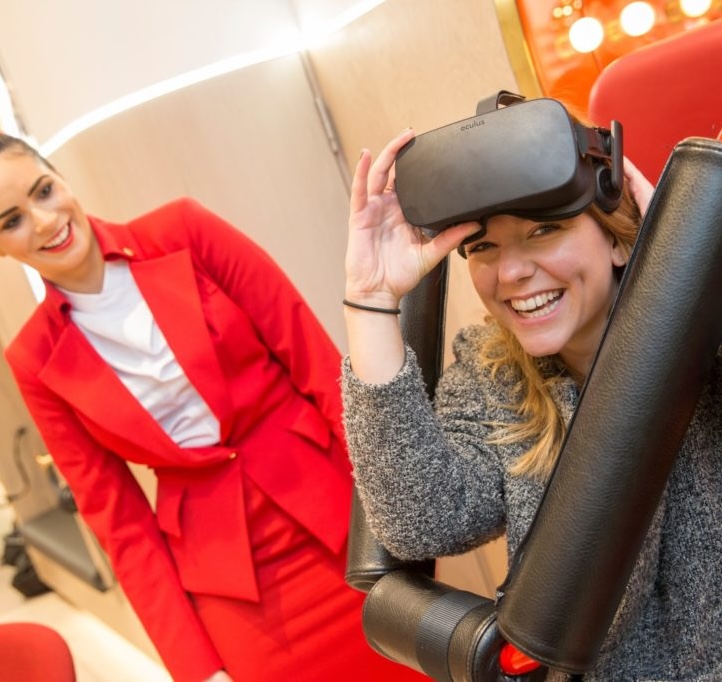 Customer trying the Virgin Holidays virtual reality headset